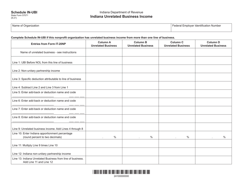 State Form 57071 Schedule IN-UBI  Printable Pdf