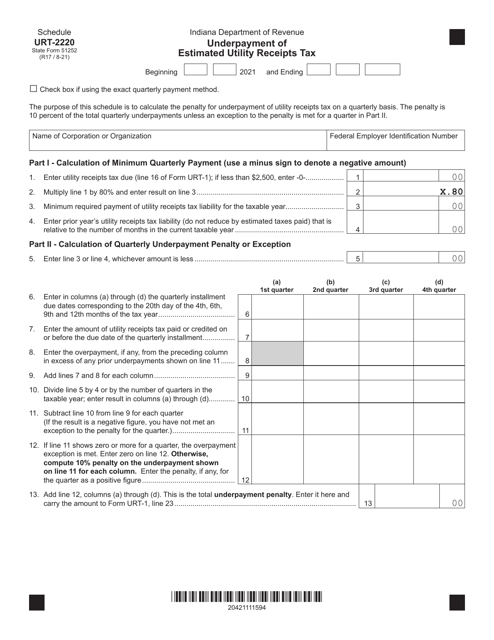 State Form 51252 Schedule URT-2220  Printable Pdf