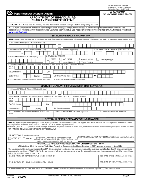 VA Form 21-22A  Printable Pdf