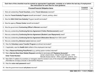 GSA Form 1655 Pre-exit Clearance Checklist, Page 2