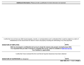 GSA Form 1655 Pre-exit Clearance Checklist, Page 4