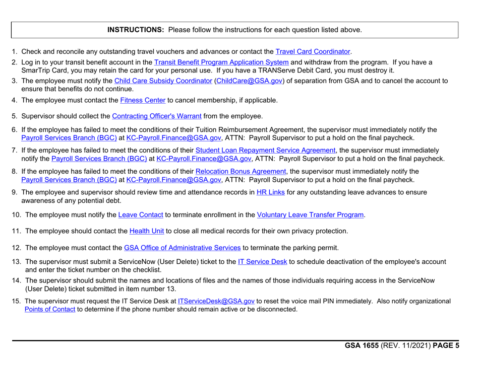 GSA Form 1655 Pre-exit Clearance Checklist, Page 5