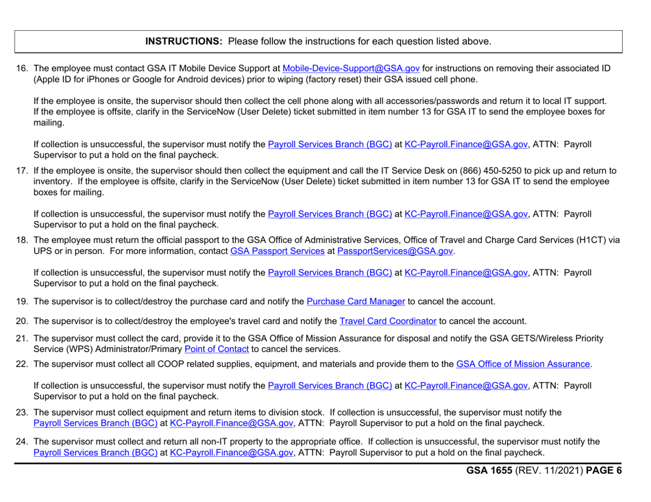 GSA Form 1655 Pre-exit Clearance Checklist, Page 6