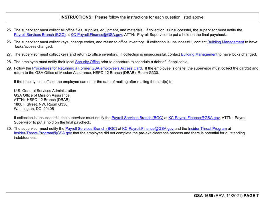 GSA Form 1655 Pre-exit Clearance Checklist, Page 7