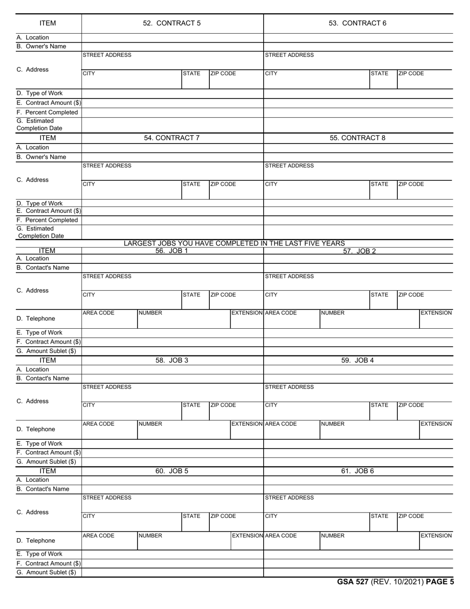 GSA Form 527 Contractors Qualifications and Financial Information, Page 5