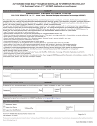 Form HUD-3302 Authorized Home Equity Reverse Mortgage Information Technology Fha Business Partner - P271 Hermit Applicant Access Request, Page 2