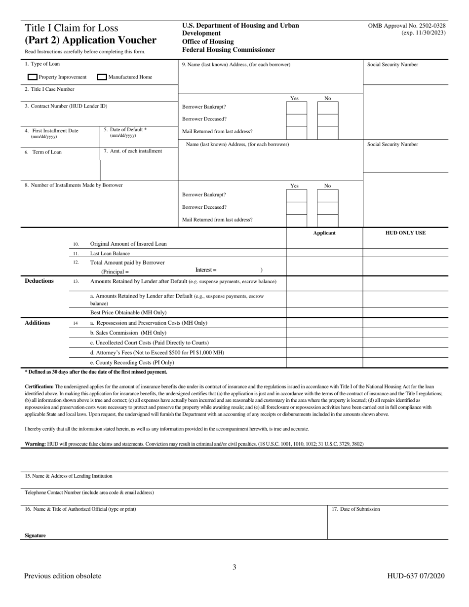 Form HUD-637 Title I Claim for Loss, Page 3