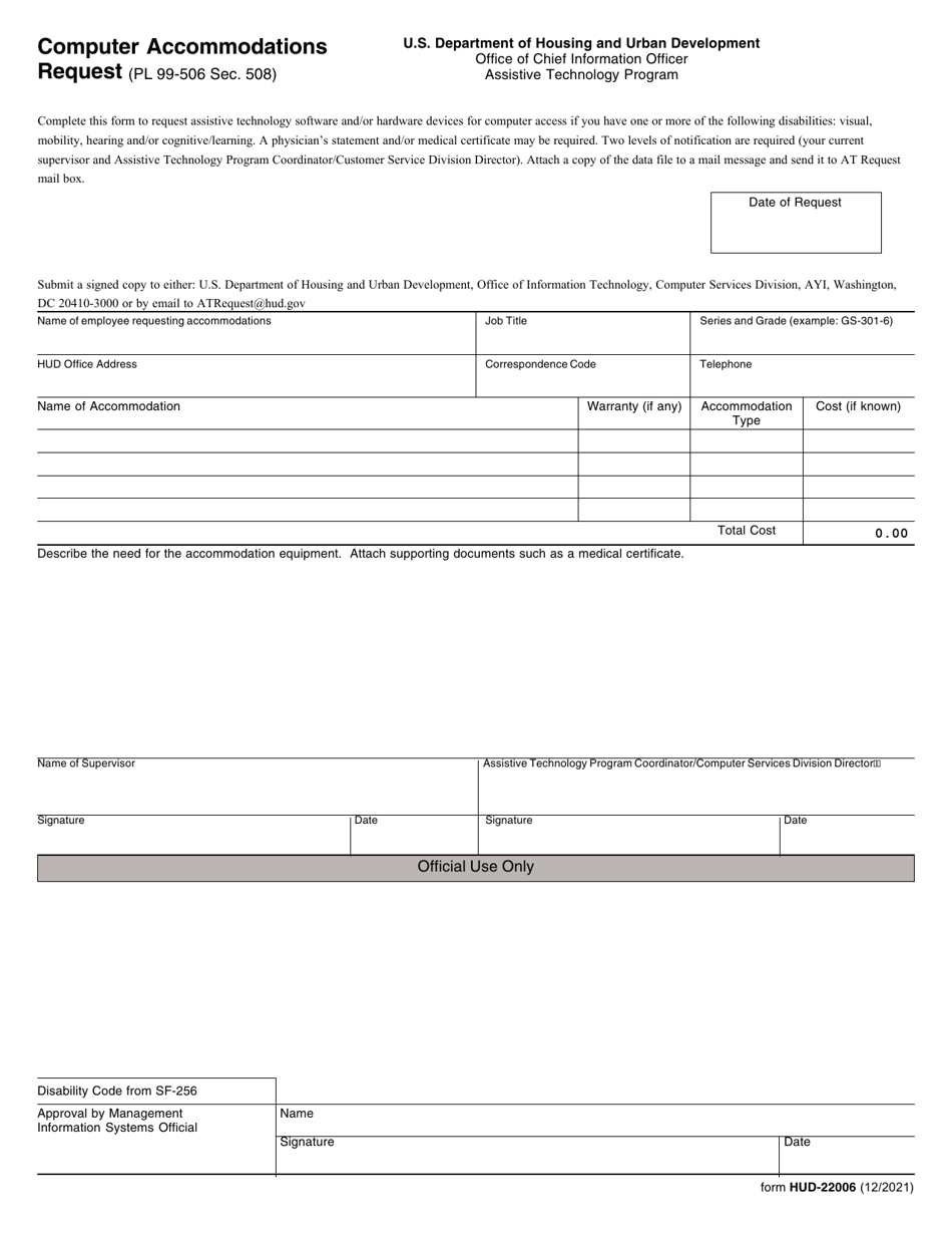 Form HUD-22006 Computer Accommodations Request, Page 1