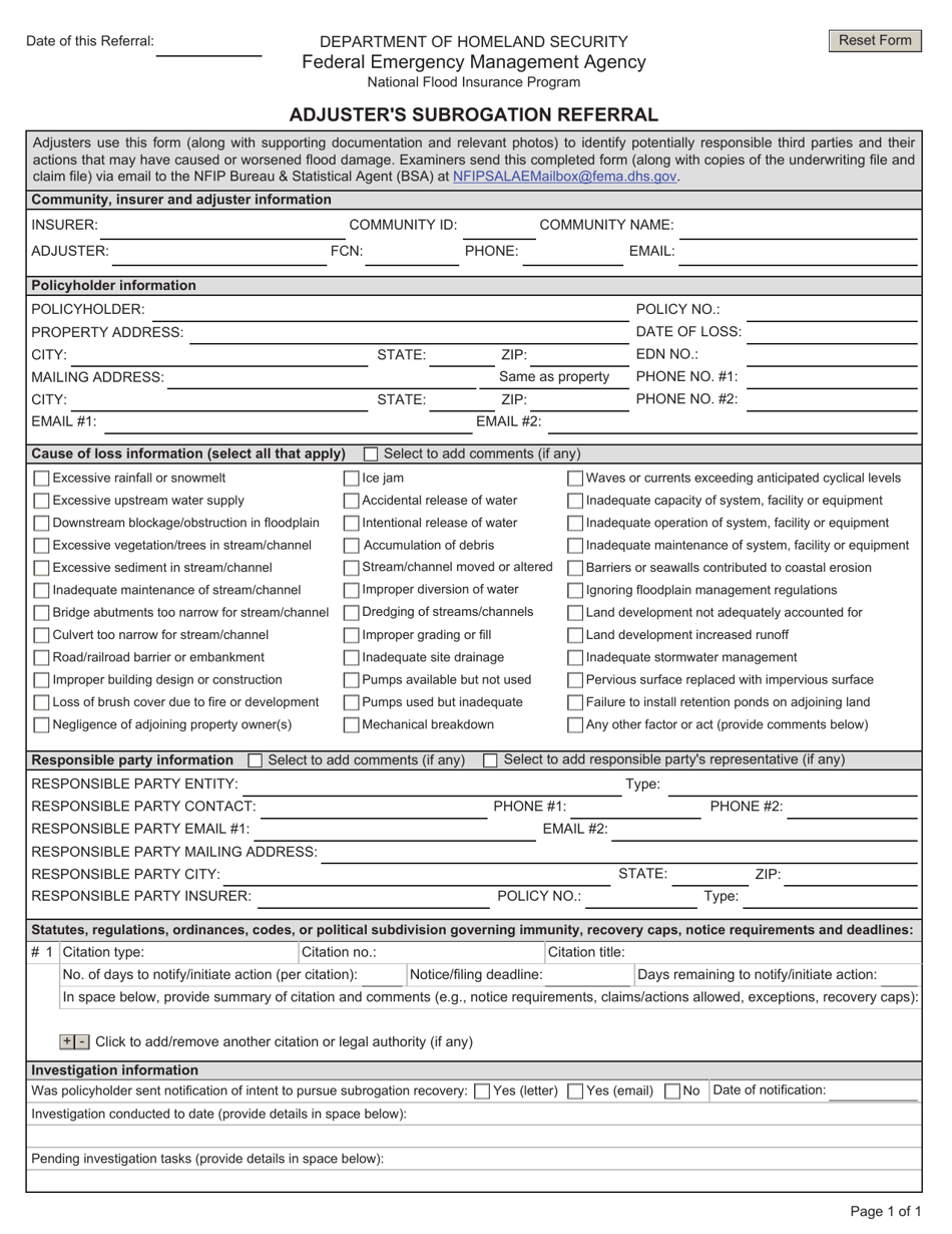 Adjusters Subrogation Referral, Page 1