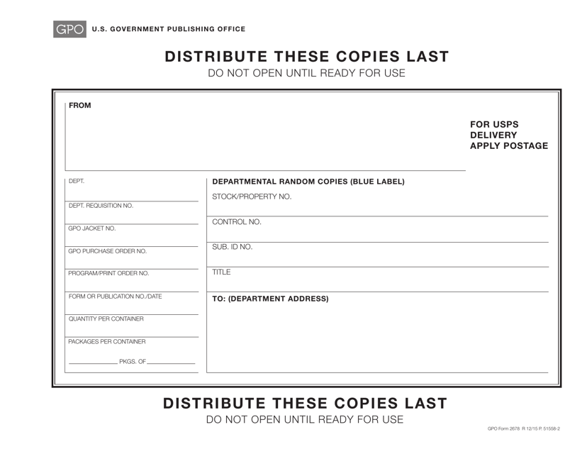 GPO Form 2678 Blue Carton Label