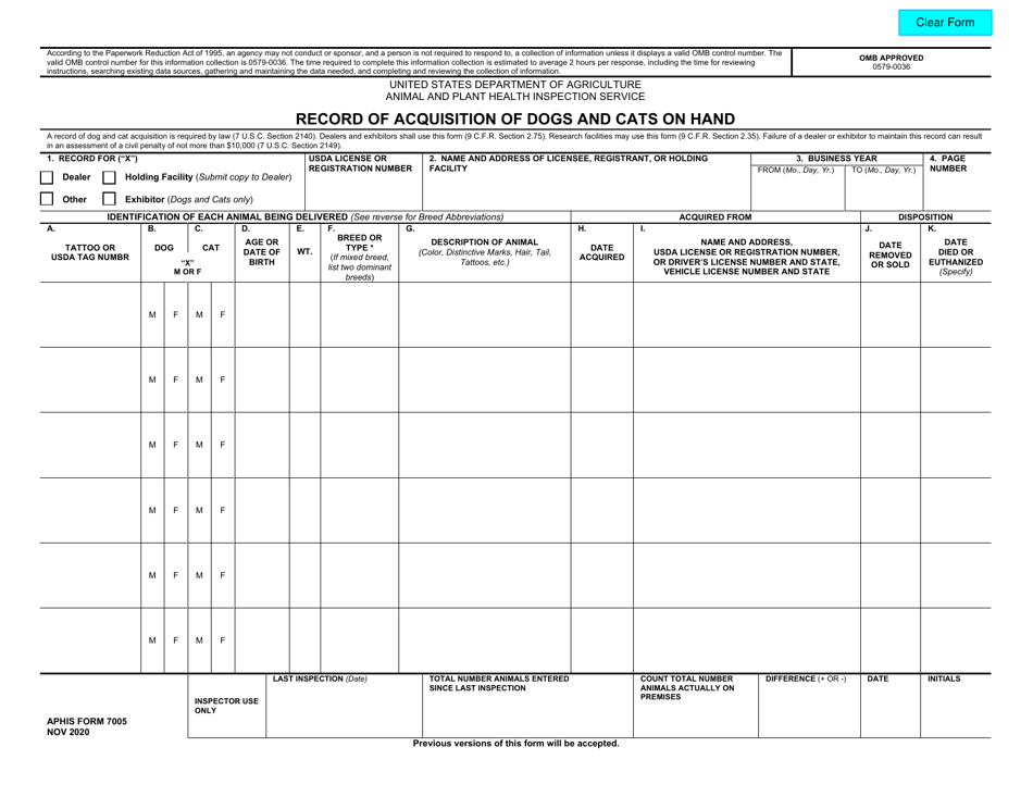 Aphis Form 7005 Fill Out Sign Online And Download Fillable Pdf