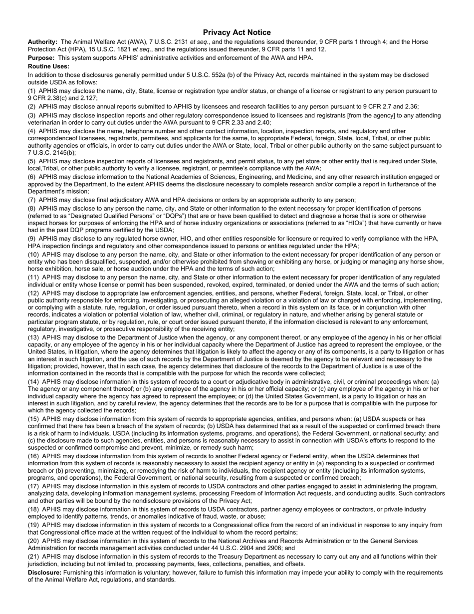 APHIS Form 7005 Record of Acquisition of Dogs and Cats on Hand, Page 3