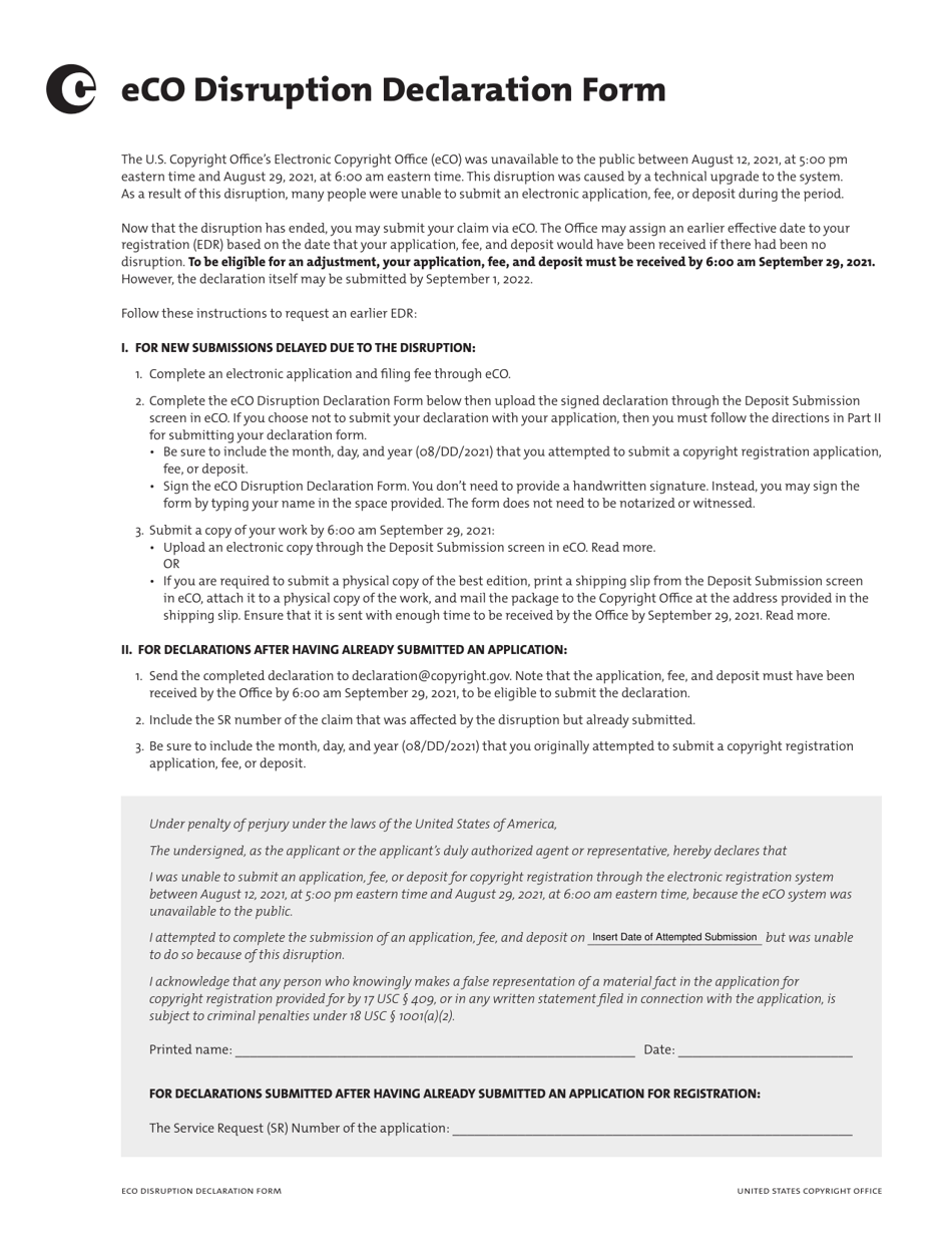 Eco Disruption Declaration Form, Page 1