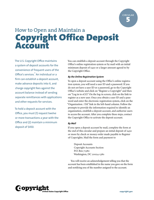 Copyright Office Deposit Account Form Download Pdf