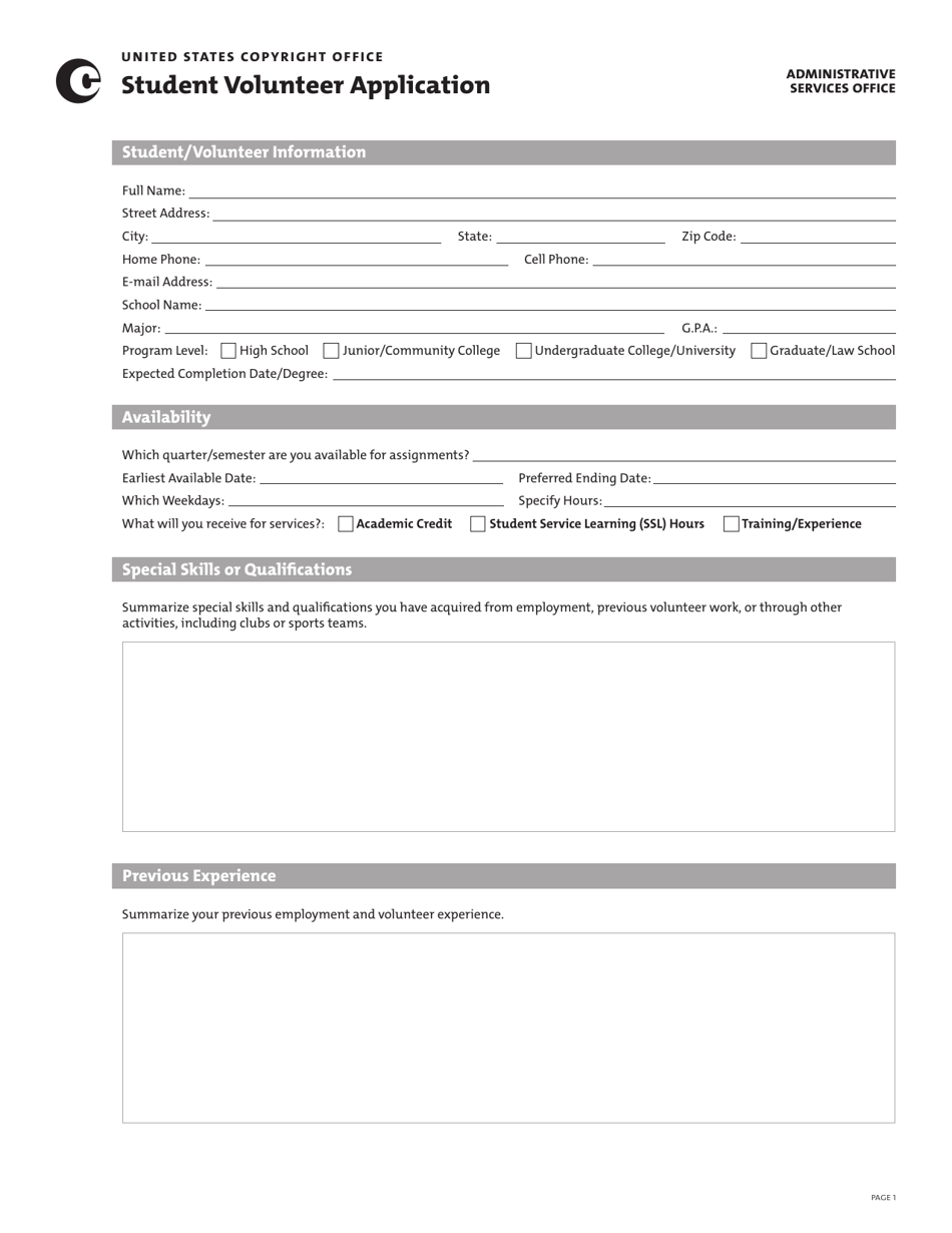 Student Volunteer Application, Page 1