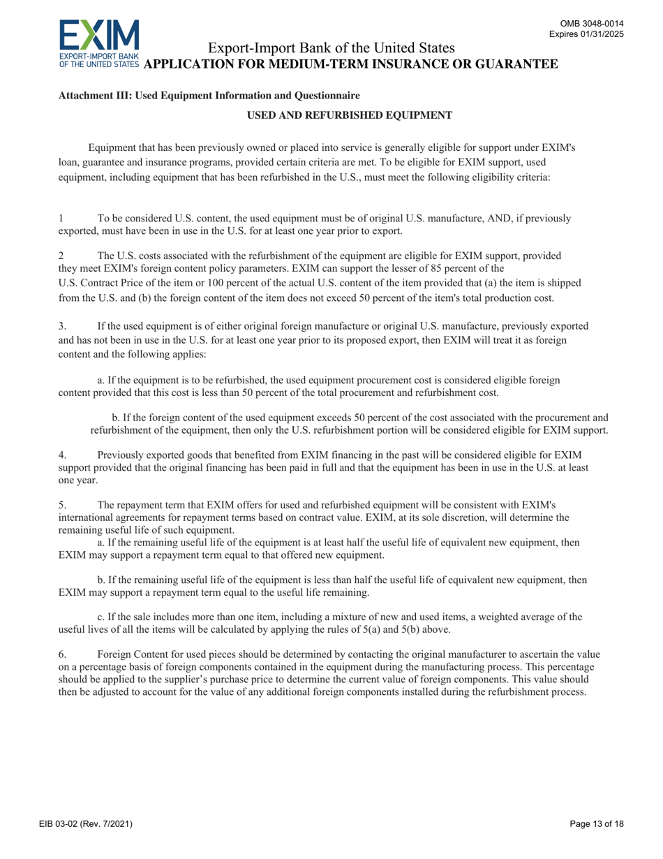 Form EIB03-02 Application for Medium-Term Insurance or Guarantee, Page 13