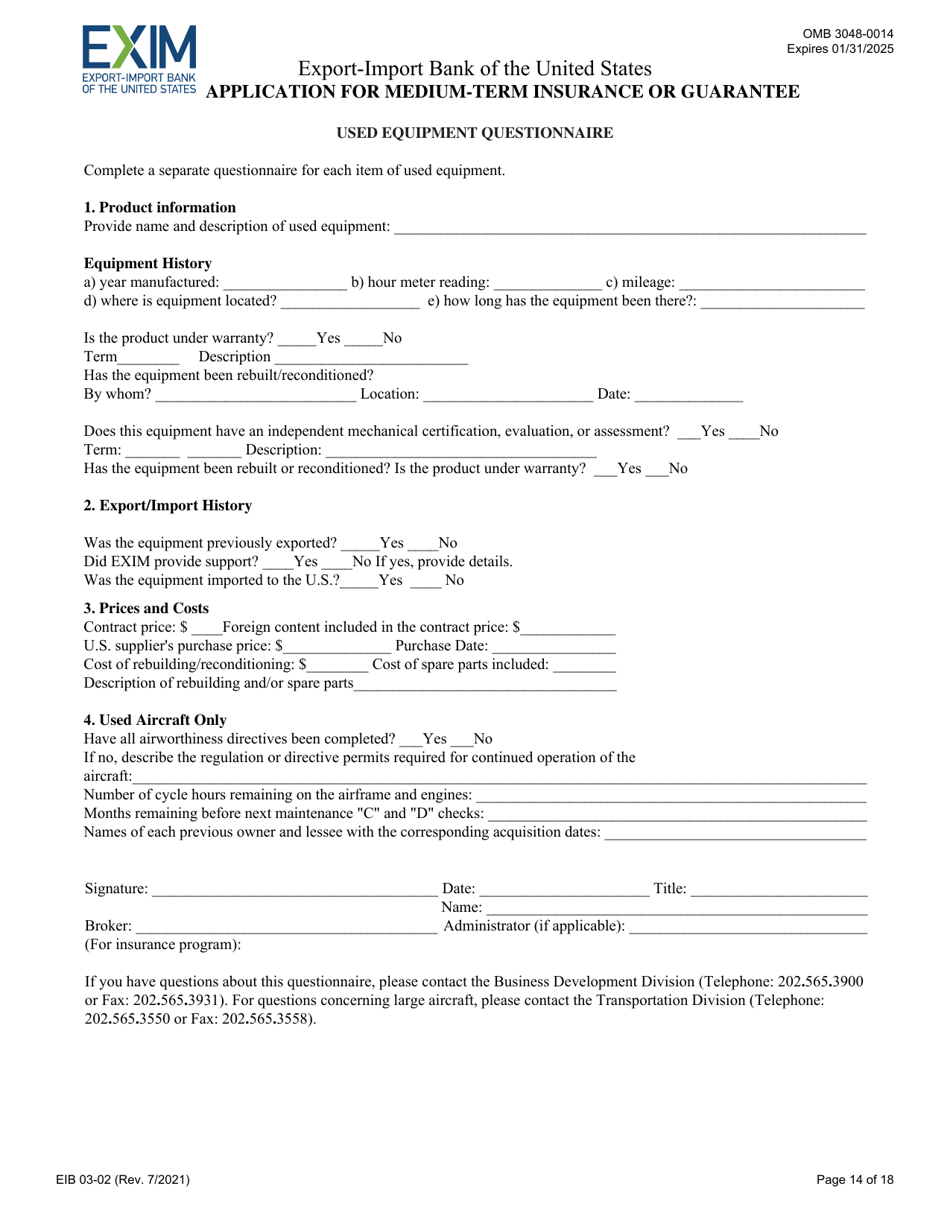 Form EIB03-02 Application for Medium-Term Insurance or Guarantee, Page 14