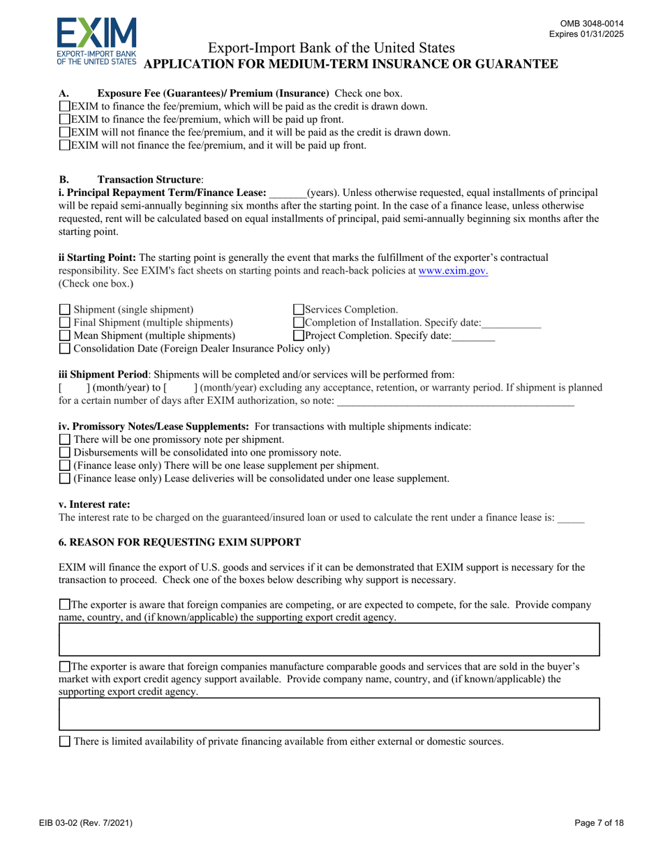 Form EIB03-02 Application for Medium-Term Insurance or Guarantee, Page 7