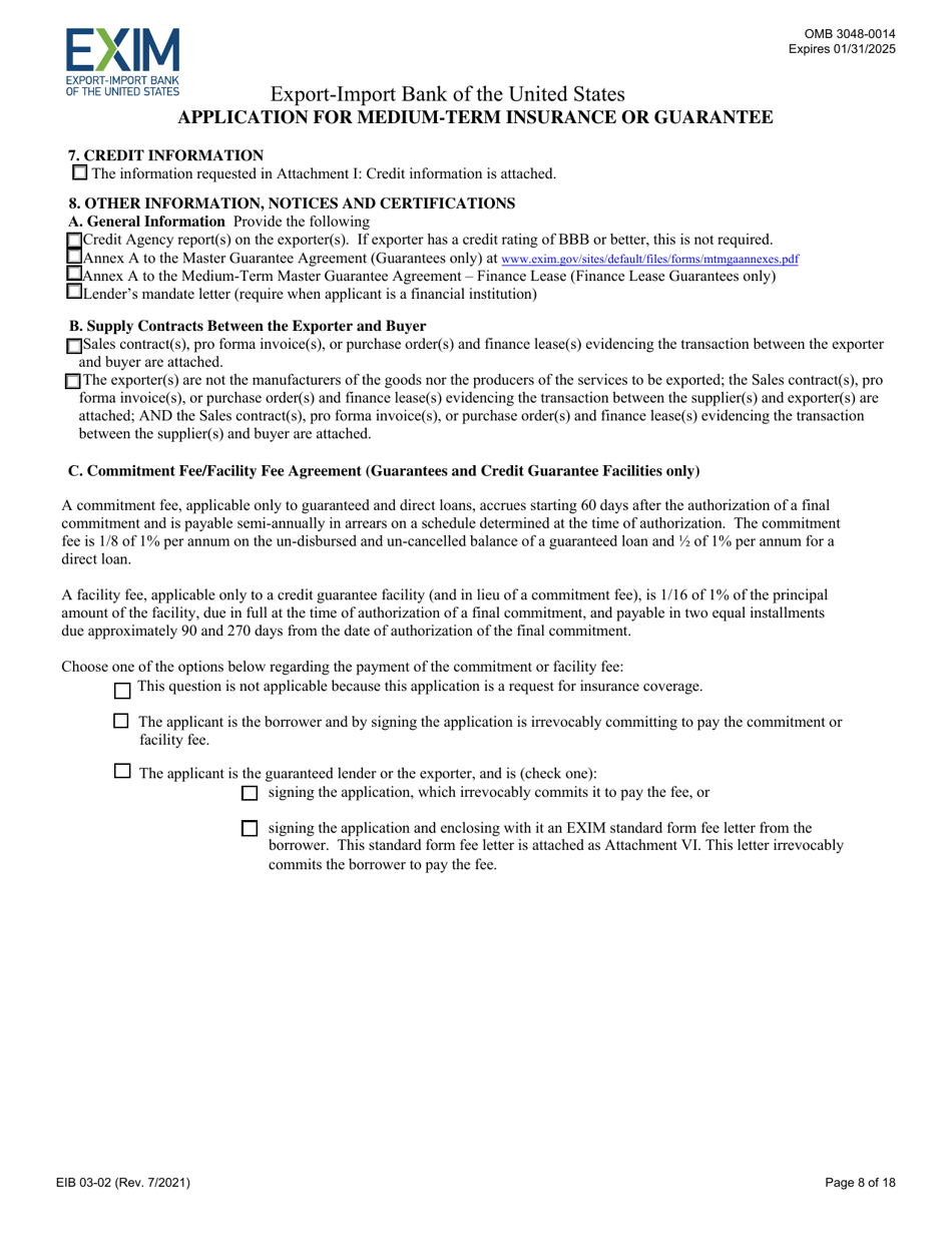 Form EIB03-02 Application for Medium-Term Insurance or Guarantee, Page 8