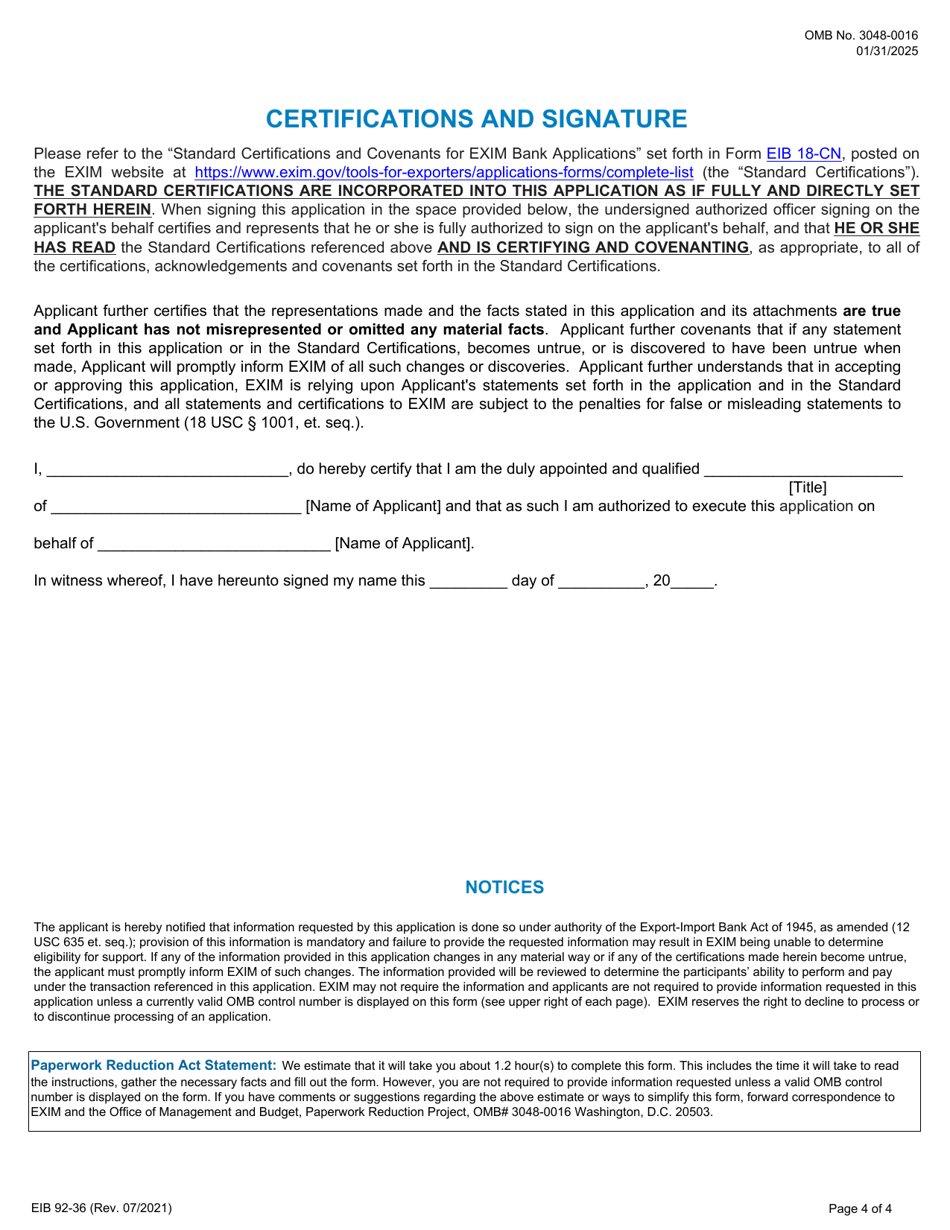 Form EIB92-36 Application for Issuing Bank Credit Limit (Ibcl) Under Letter of Credit Insurance Policies, Page 4