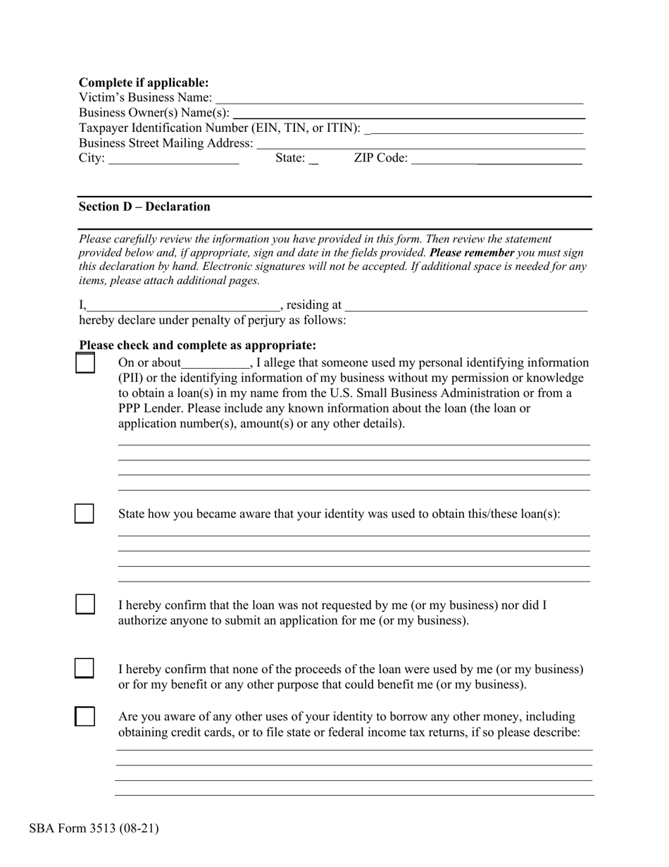 SBA Form 3513 - Fill Out, Sign Online and Download Fillable PDF ...