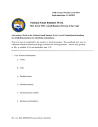 SBA Form 3301 Nomination Form for Small Business Person of the Year - National Small Business Week