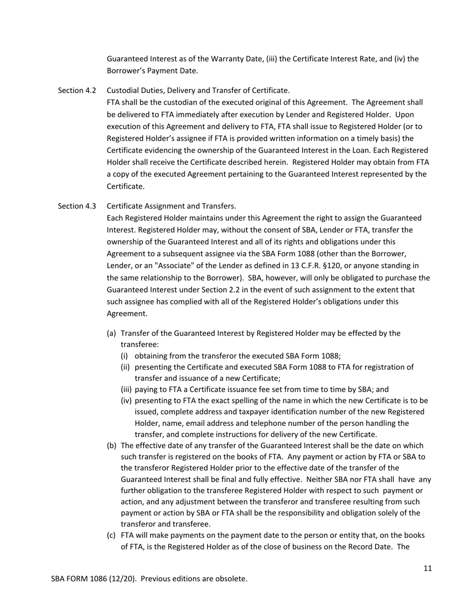 SBA Form 1086 Download Fillable PDF or Fill Online Secondary ...