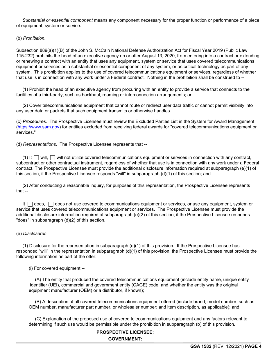 GSA Form 1582 Revocable License for Non-federal Use of Real Property, Page 4