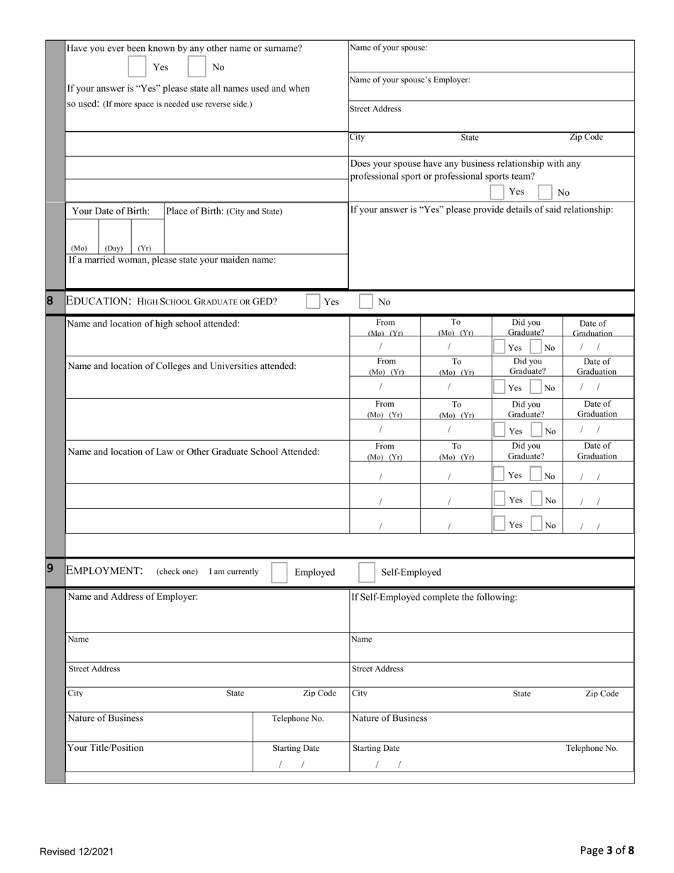 Application for Registration as an Athlete Agent - Alabama, Page 4