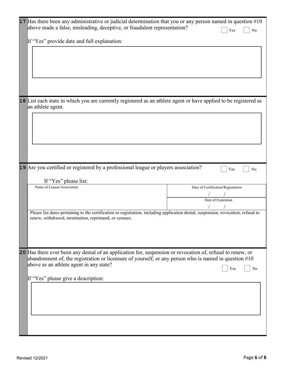 Application for Registration as an Athlete Agent - Alabama, Page 7