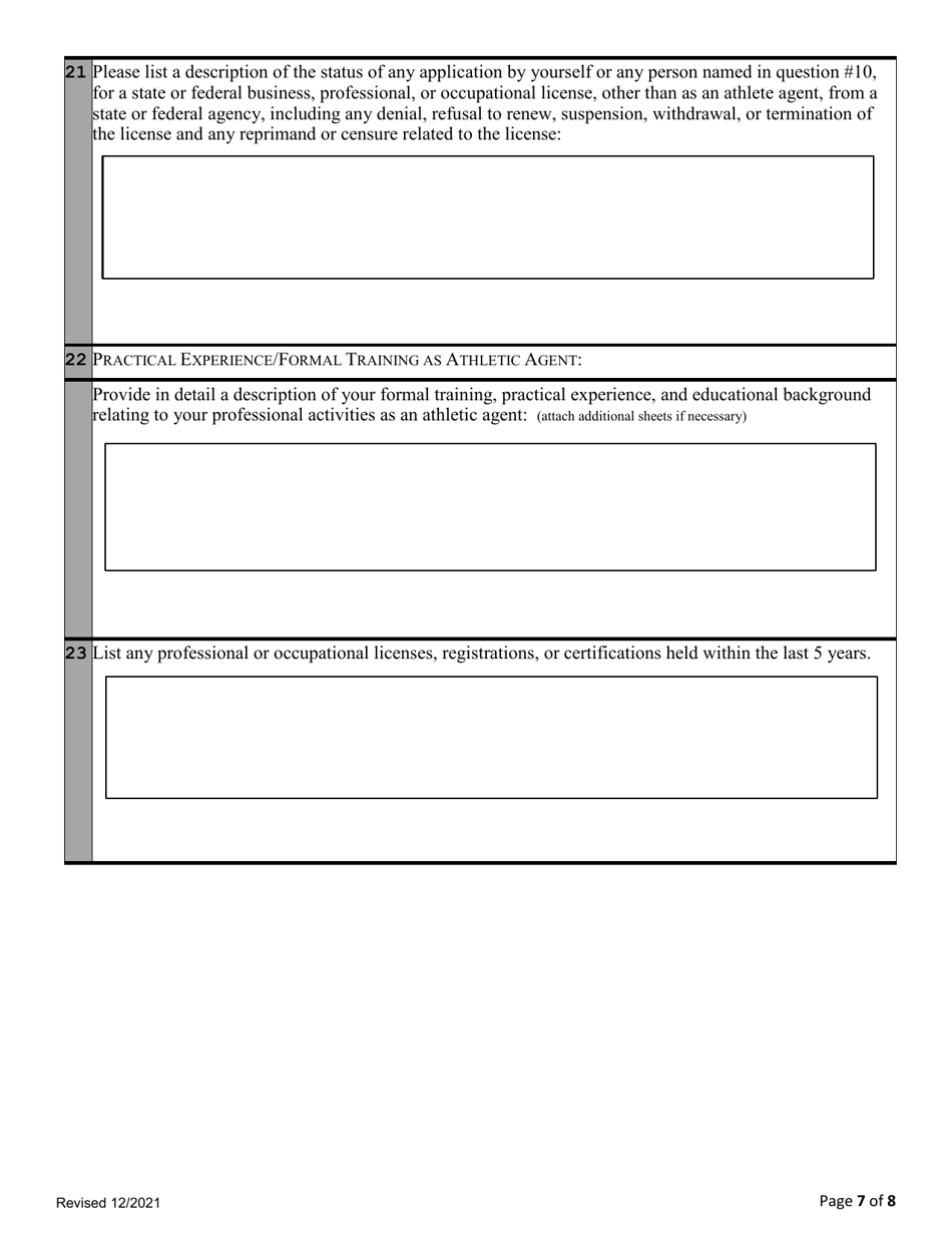 Application for Registration as an Athlete Agent - Alabama, Page 8