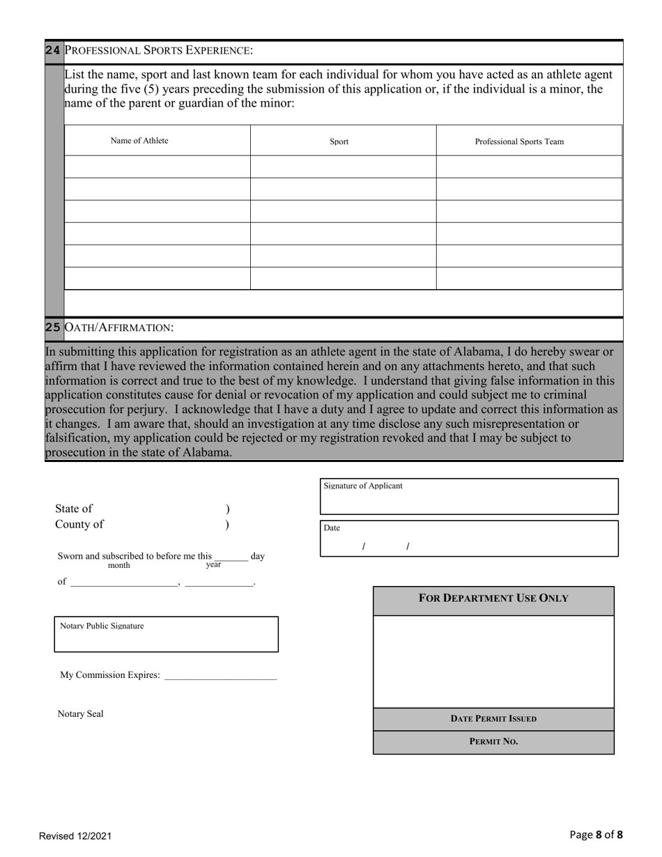 Application for Registration as an Athlete Agent - Alabama, Page 9