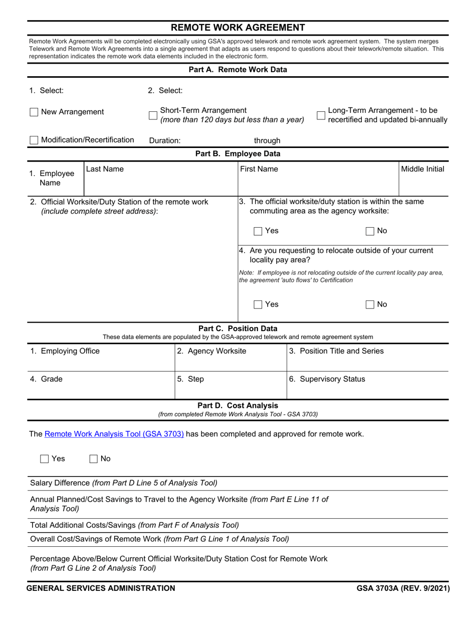 GSA Form 3703A Remote Work Agreement, Page 1