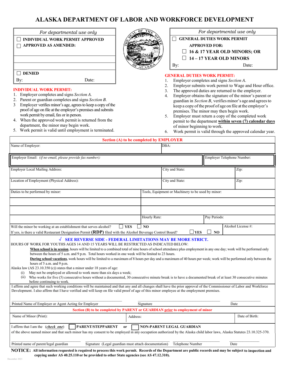 Alaska Work Permit Download Fillable PDF | Templateroller