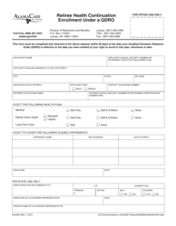 Document preview: Form BEN040 Retiree Health Continuation Enrollment Under a Qdro - Alaska