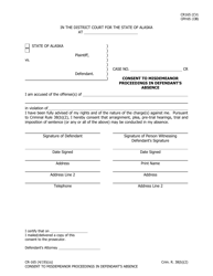 Document preview: Form CR-165 Consent to Misdemeanor Proceedings in Defendant's Absence - Alaska