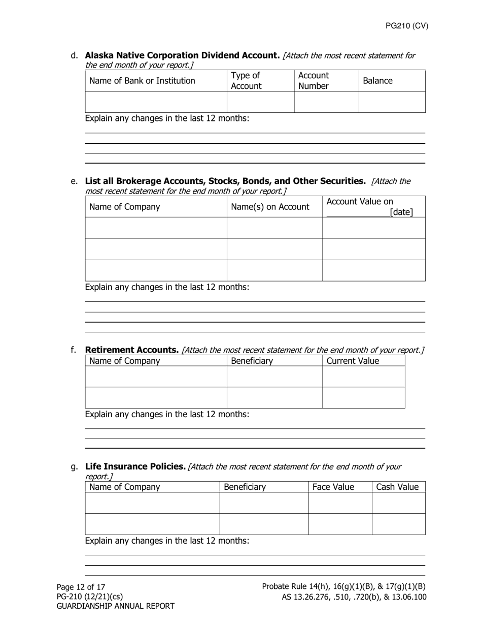 Form PG-210 Guardianship Annual Report - Alaska, Page 13