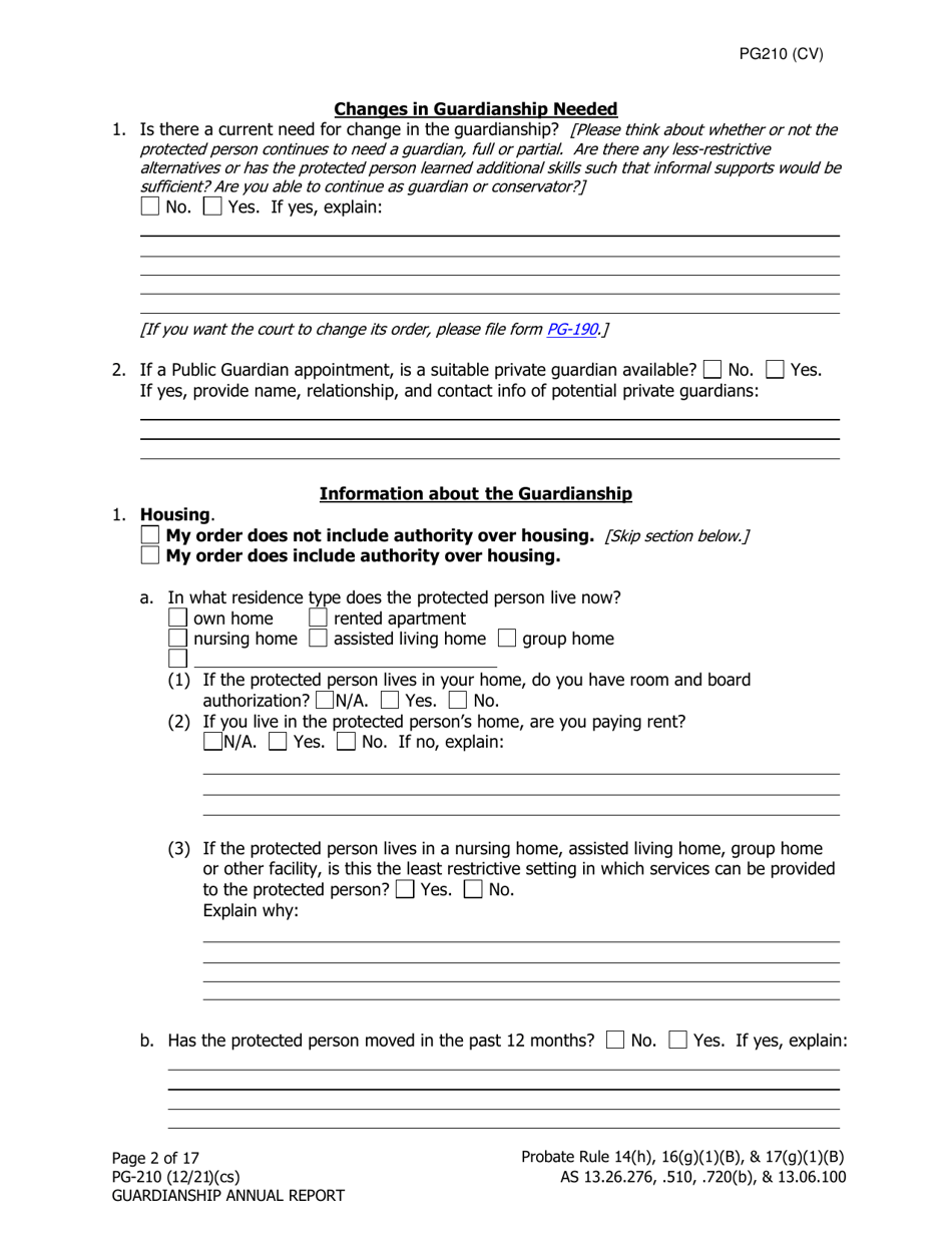 Form PG-210 Guardianship Annual Report - Alaska, Page 3
