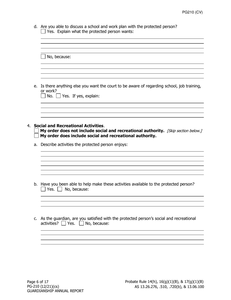 Form PG 210 Download Fillable PDF or Fill Online Guardianship Annual