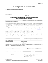 Document preview: Form PG-437 Acceptance of Appointment as Temporary Conservator and Acknowledgement of Duties - Alaska