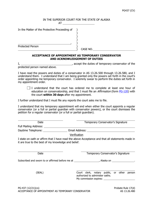 Form PG-437 Acceptance of Appointment as Temporary Conservator and Acknowledgement of Duties - Alaska