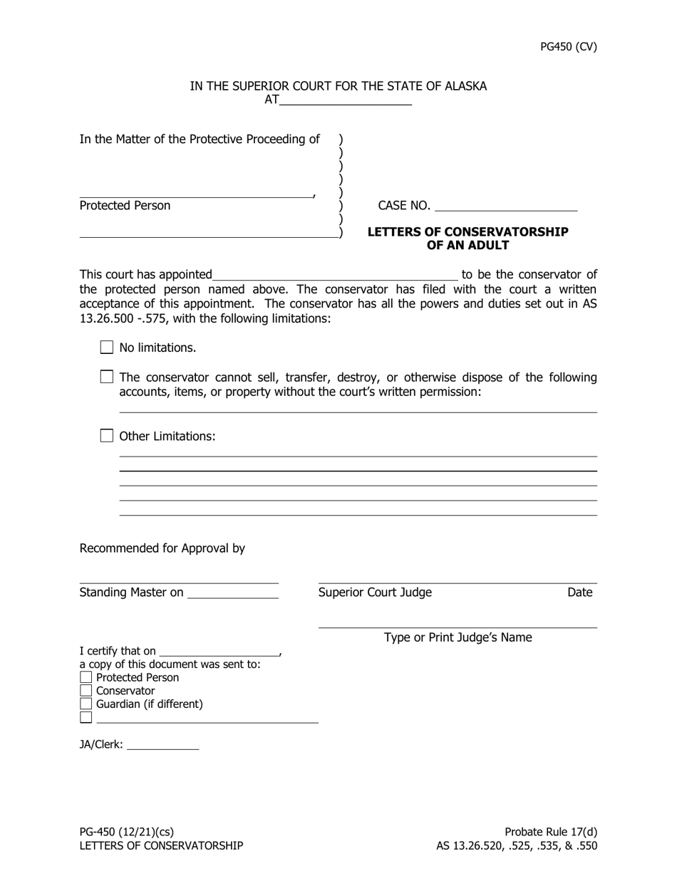 Form PG-450 Letters of Conservatorship of an Adult - Alaska, Page 1