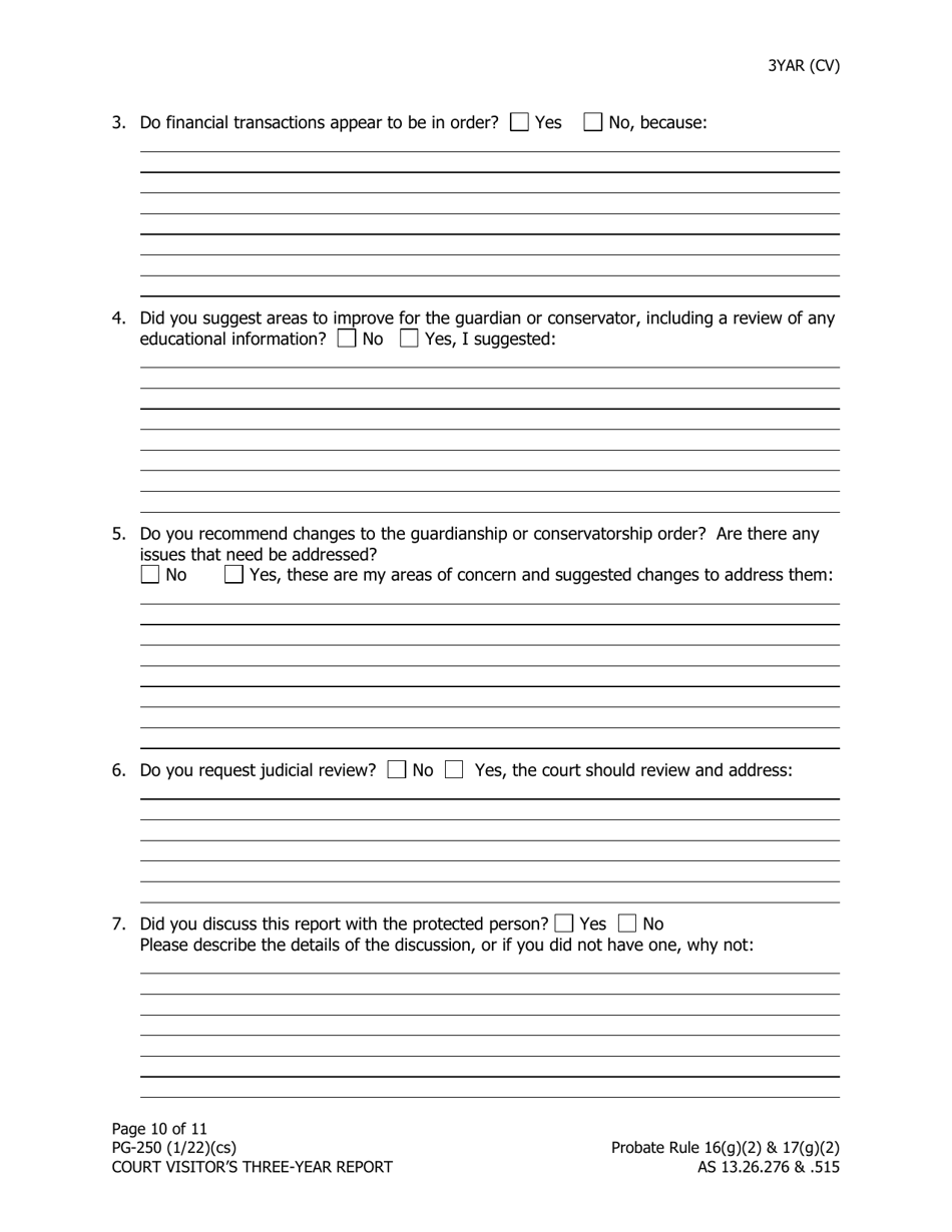 Form PG-250 Court Visitors Three-Year Report - Alaska, Page 10