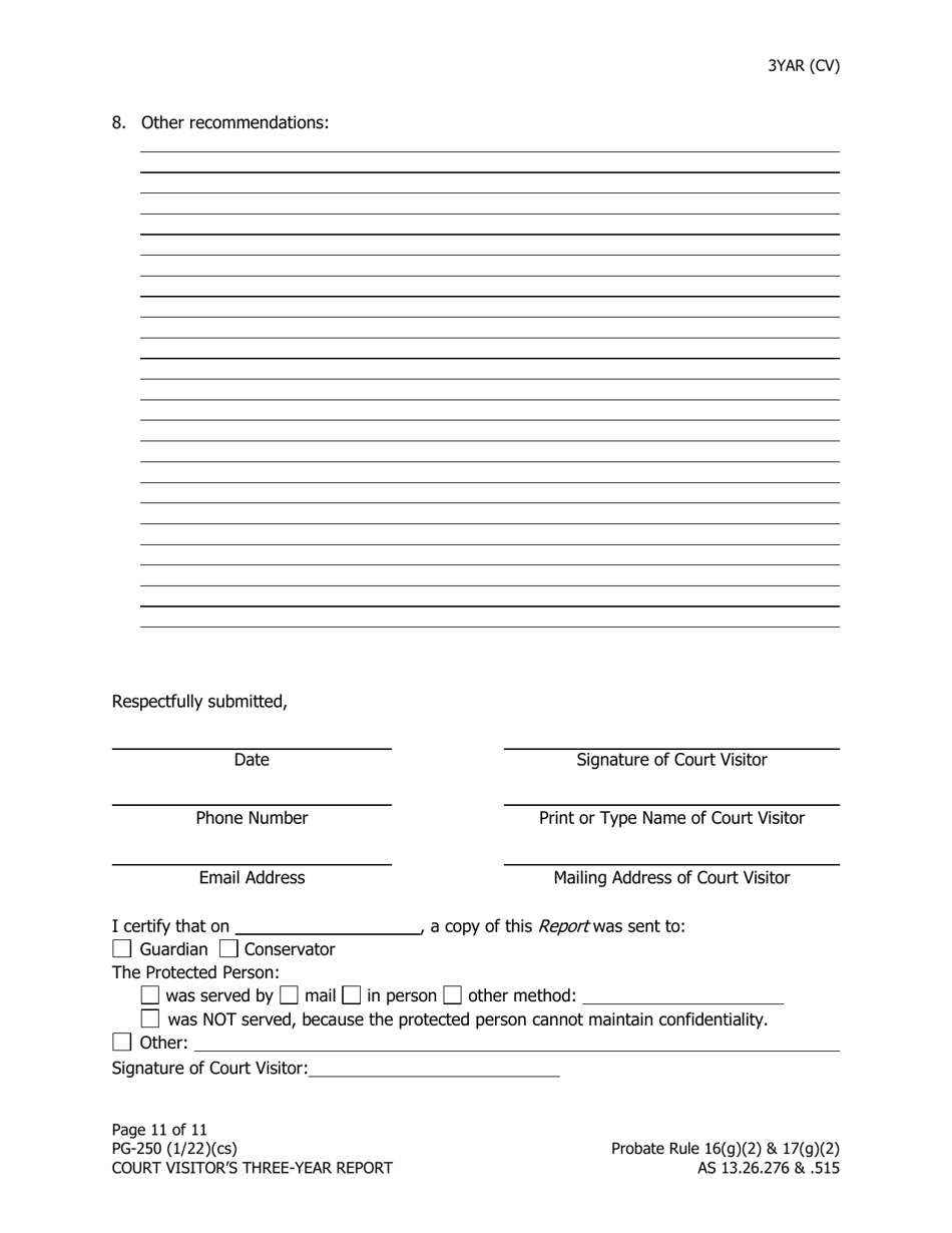 Form PG-250 Court Visitors Three-Year Report - Alaska, Page 11