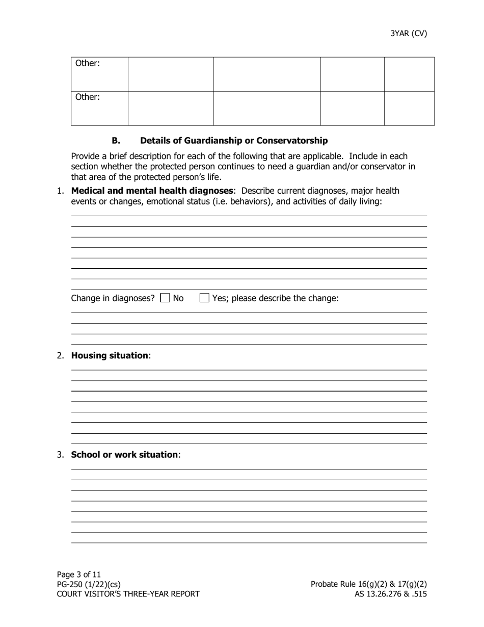 Form PG-250 Court Visitors Three-Year Report - Alaska, Page 3