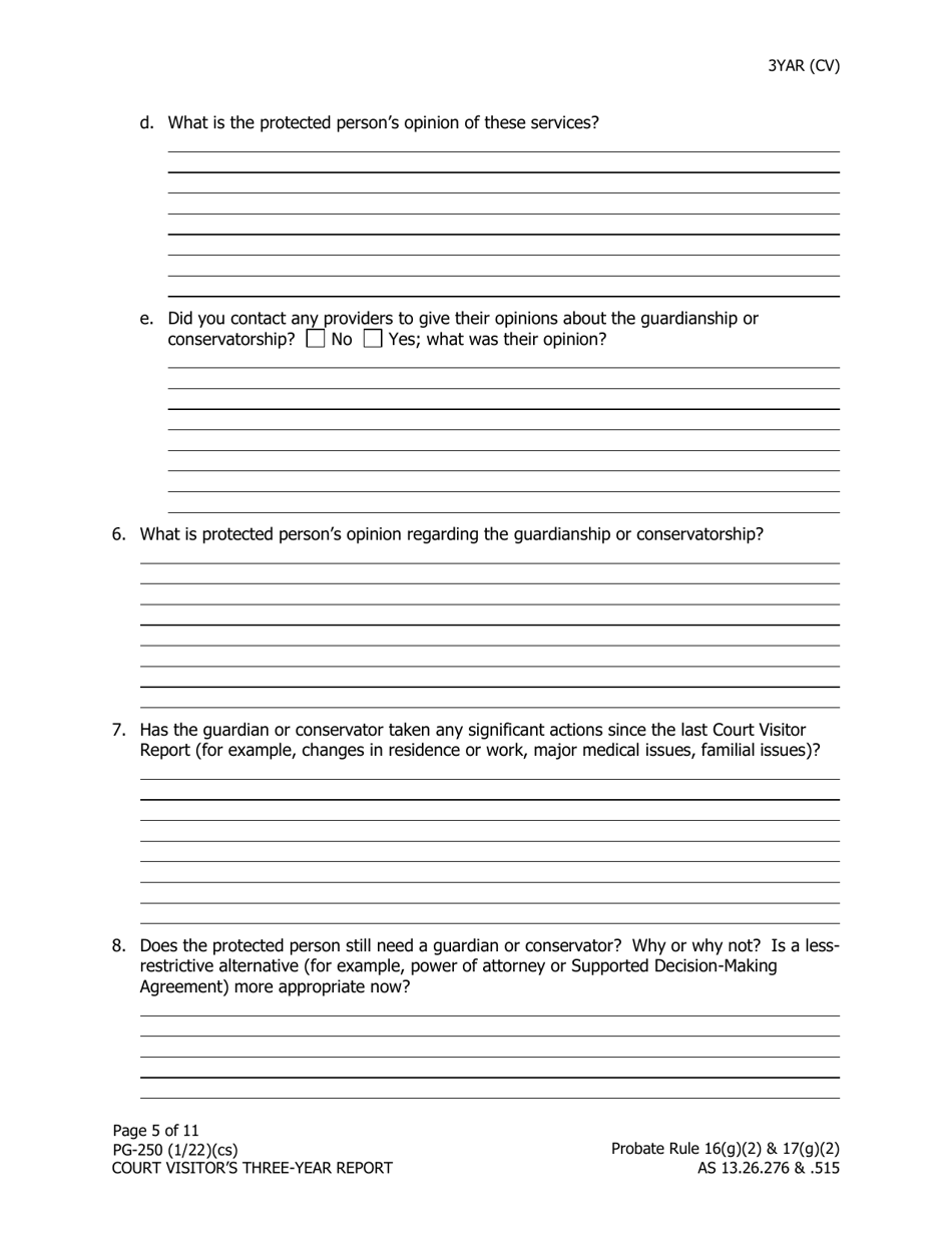 Form PG-250 Court Visitors Three-Year Report - Alaska, Page 5