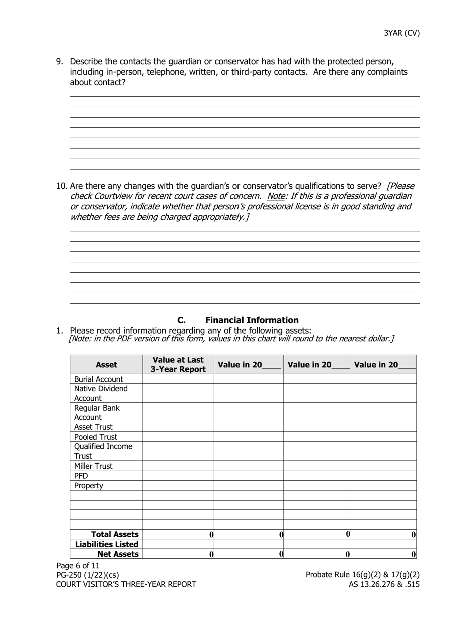 Form PG-250 Court Visitors Three-Year Report - Alaska, Page 6