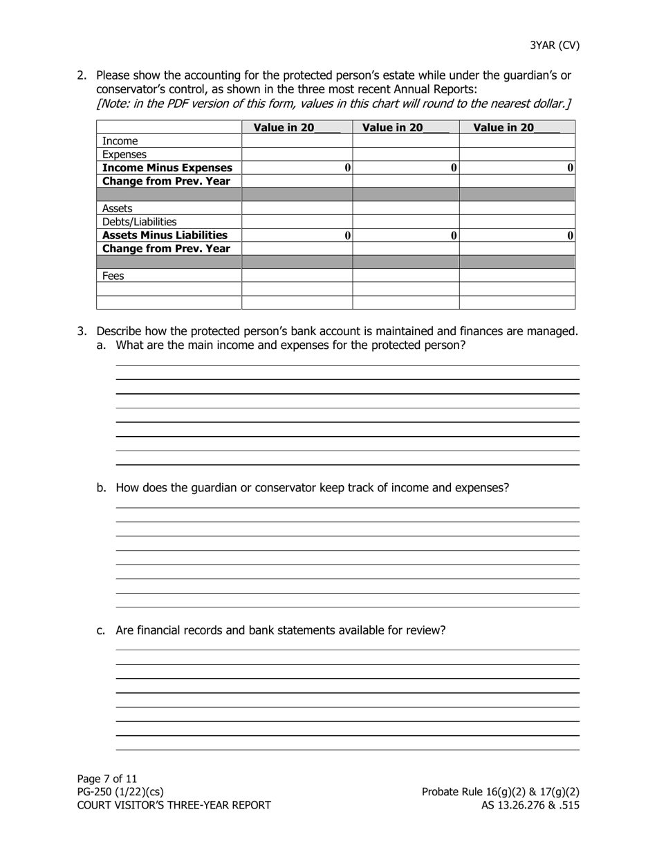 Form PG-250 Court Visitors Three-Year Report - Alaska, Page 7