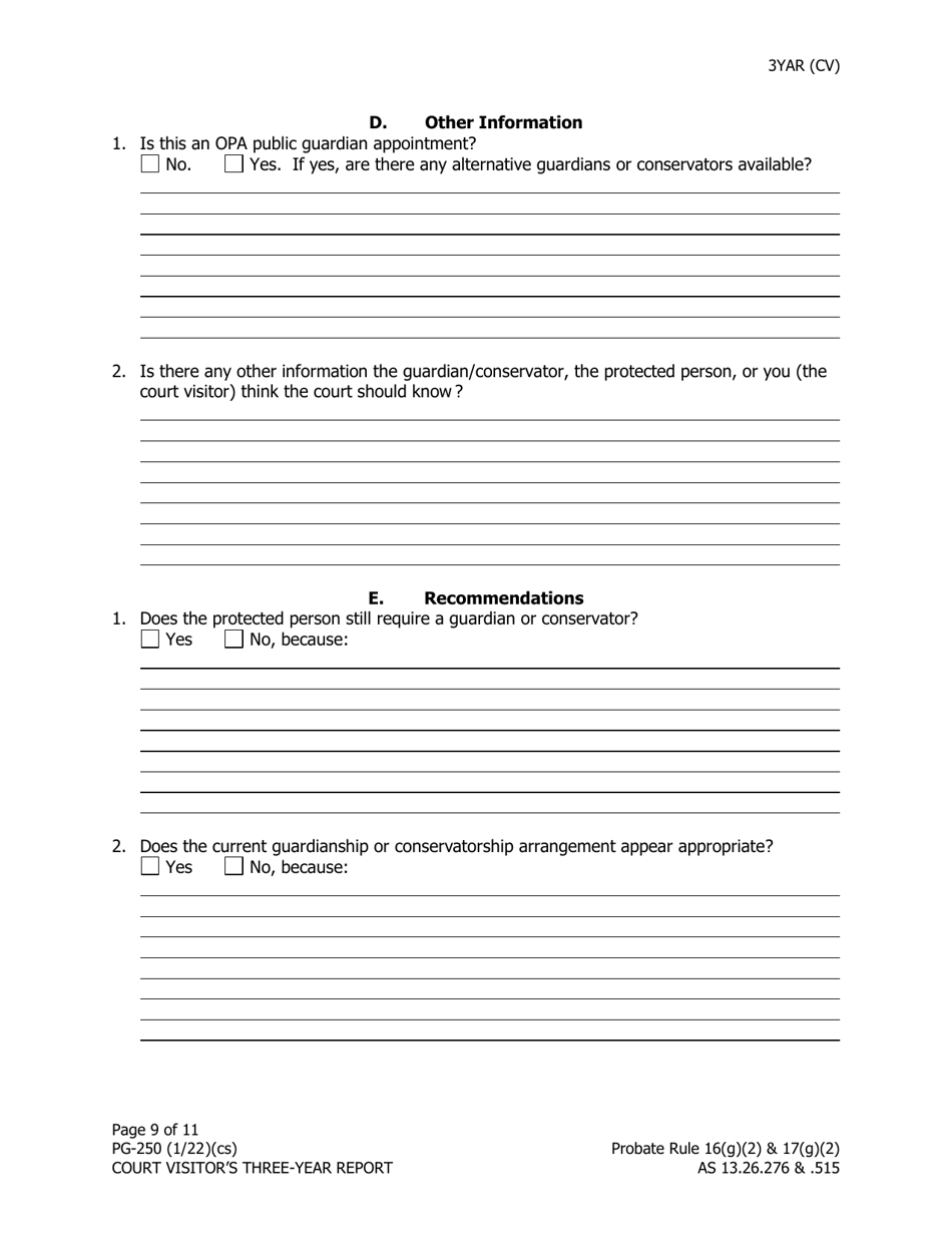Form PG-250 Court Visitors Three-Year Report - Alaska, Page 9