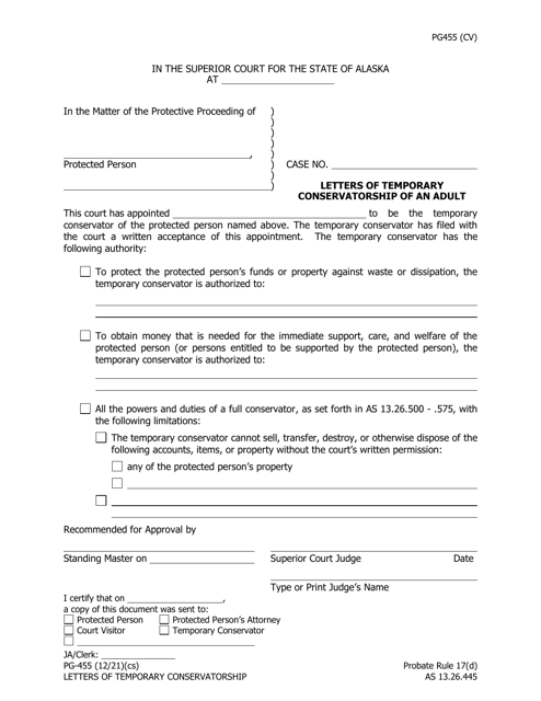 Form PG-455 Letters of Temporary Conservatorship of an Adult - Alaska